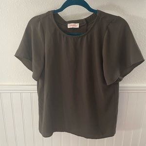 Olive peep back chiffon top size S